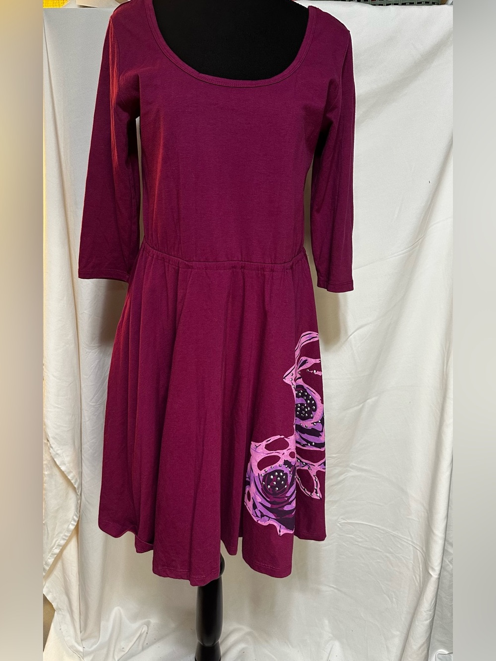 Roper Plum Casual Dress with Pink Floral Panel